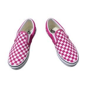 Vans Classic Slip On Fuchsia White Checkerboard Junior Size 6 Womens Size 7.5